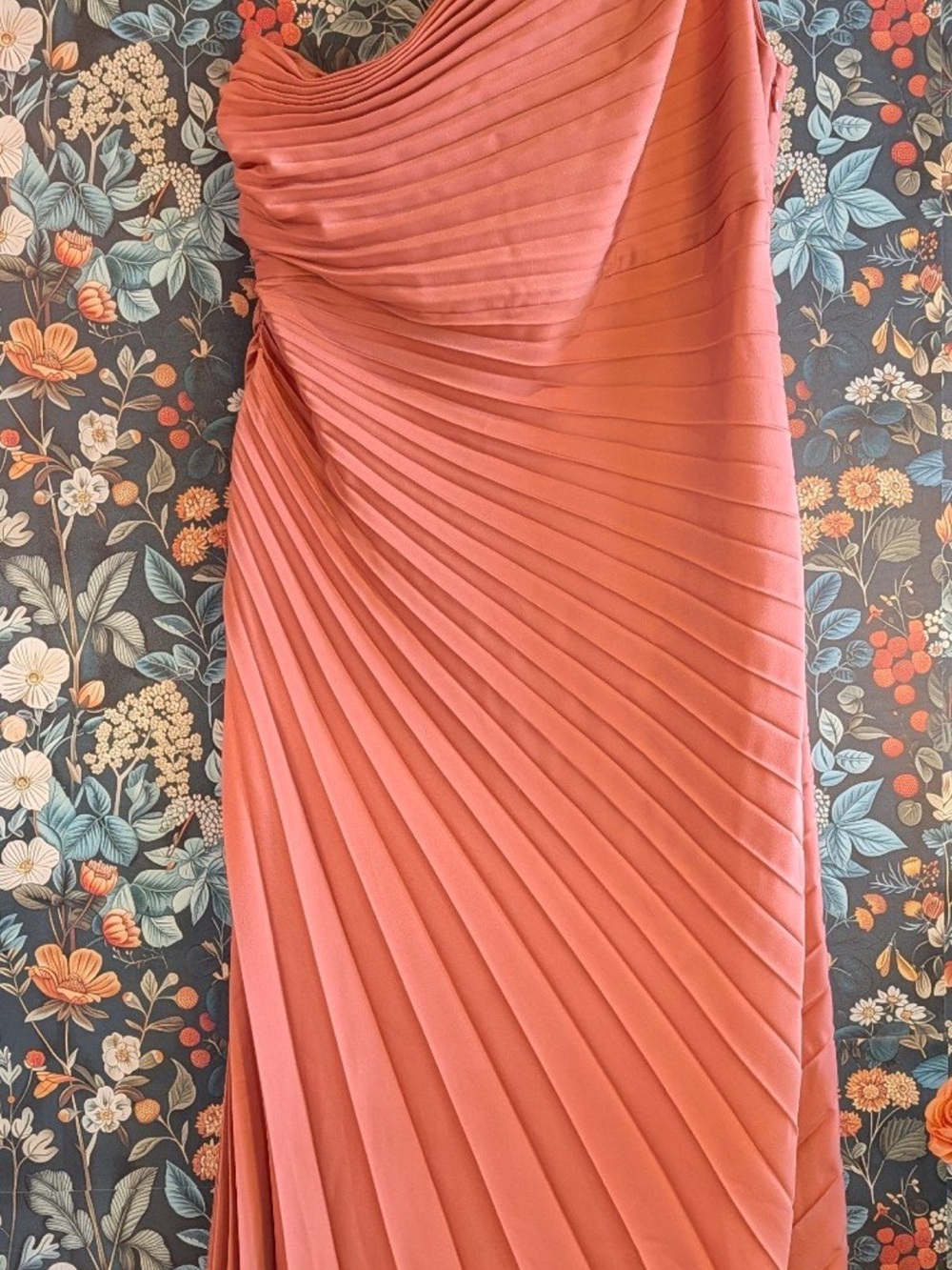 Banana Republic One-Shoulder Pleated Dress in Coral